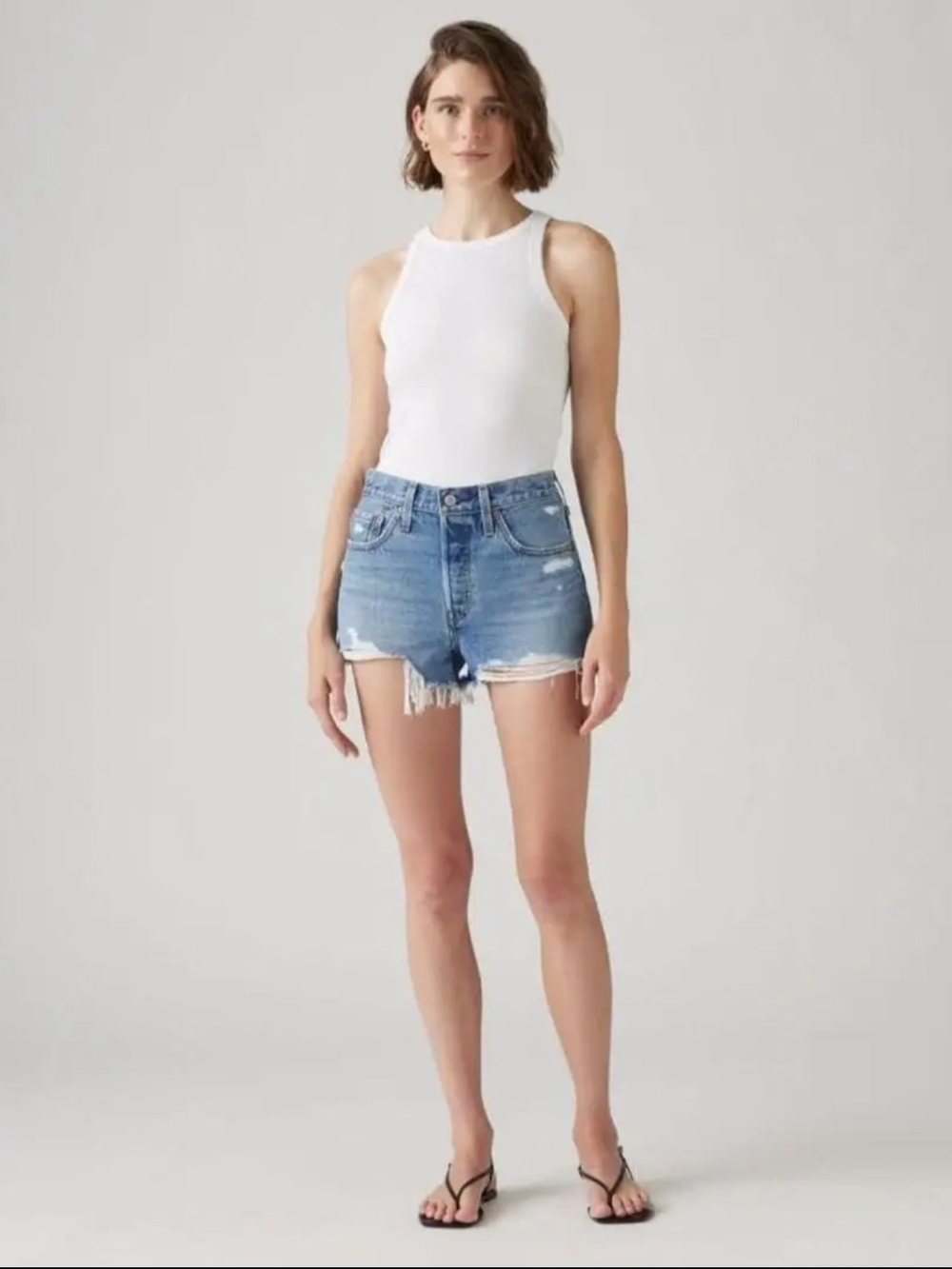 Levi's 501 High-Rise Distressed Denim Shorts - Light Blue
